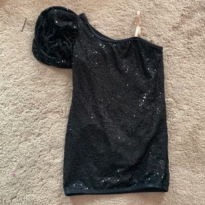 Curtain Call black full sequin costume with leotard attached size CME